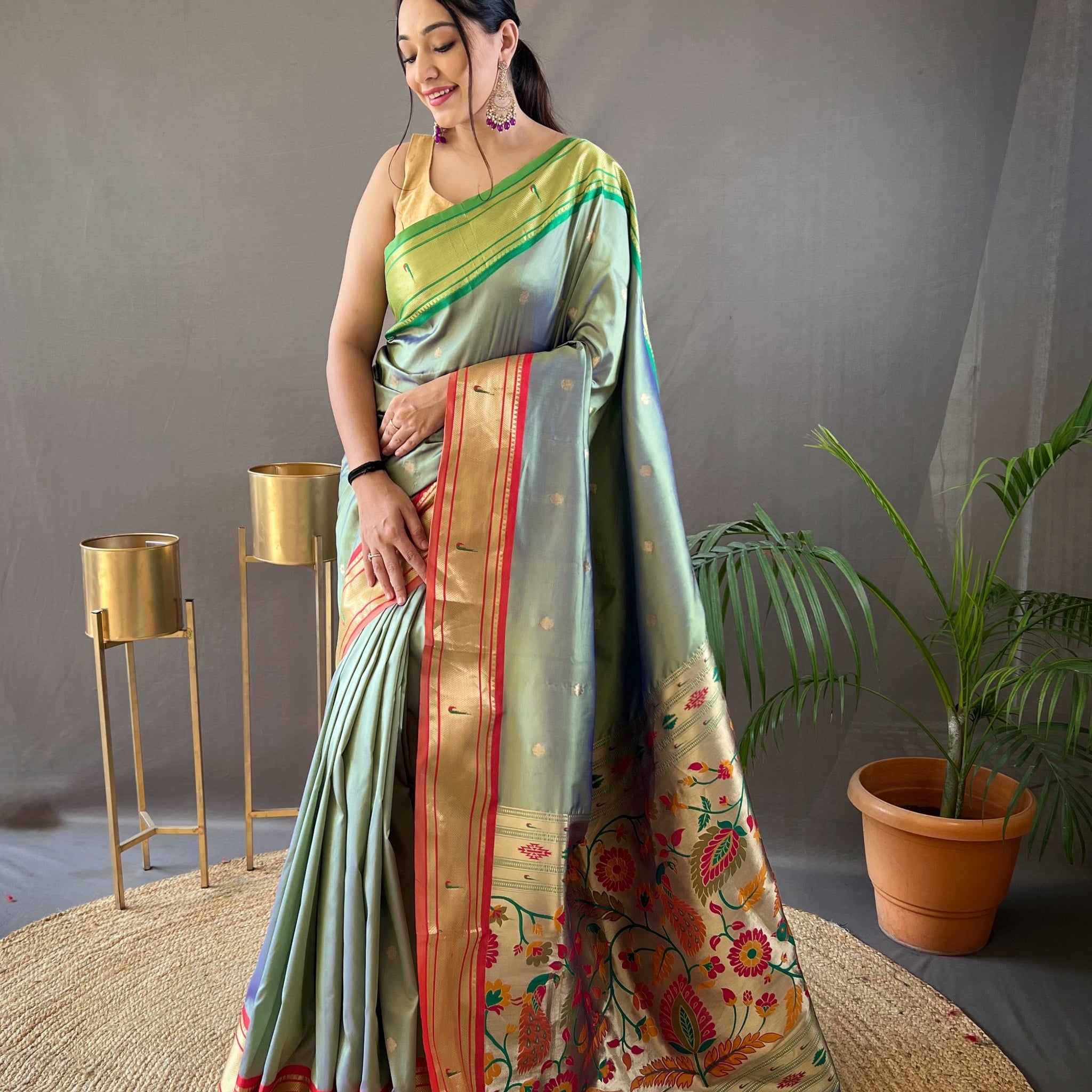 Light Green Paithani Silk Saree