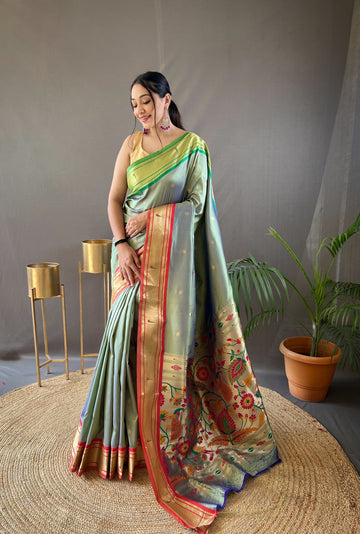 Light Green Paithani Silk Saree