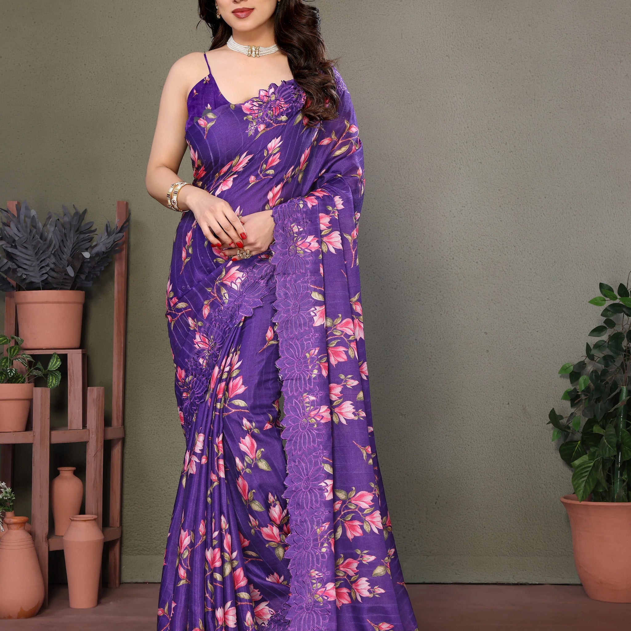 Purple Tussar Silk Saree