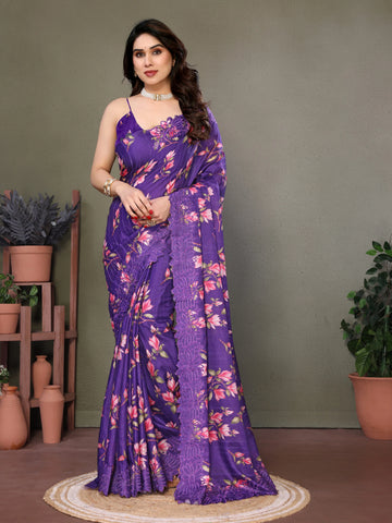 Purple Tussar Silk Saree