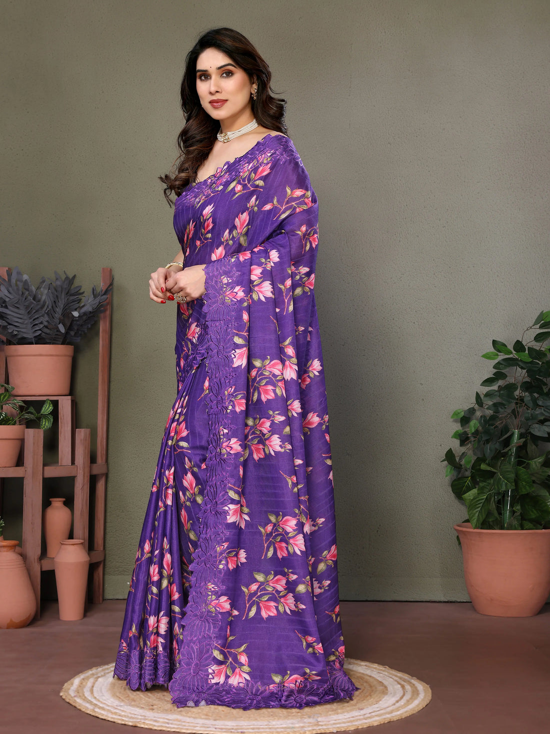 Purple Tussar Silk Saree