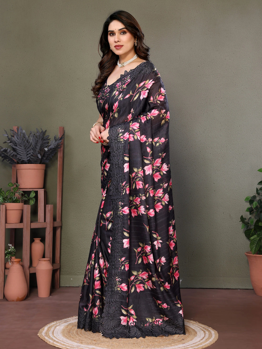 Black Tussar Silk Saree