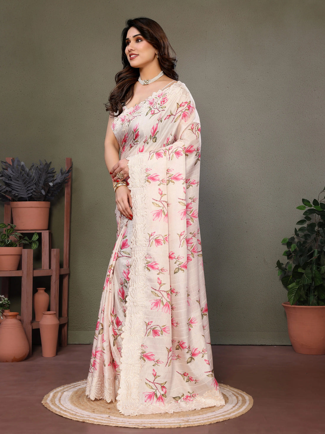 White Tussar Silk Saree