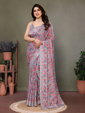 Gray Tussar Silk Saree