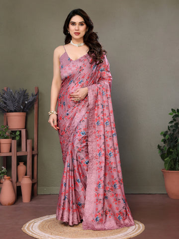 Pink Tussar Silk Saree