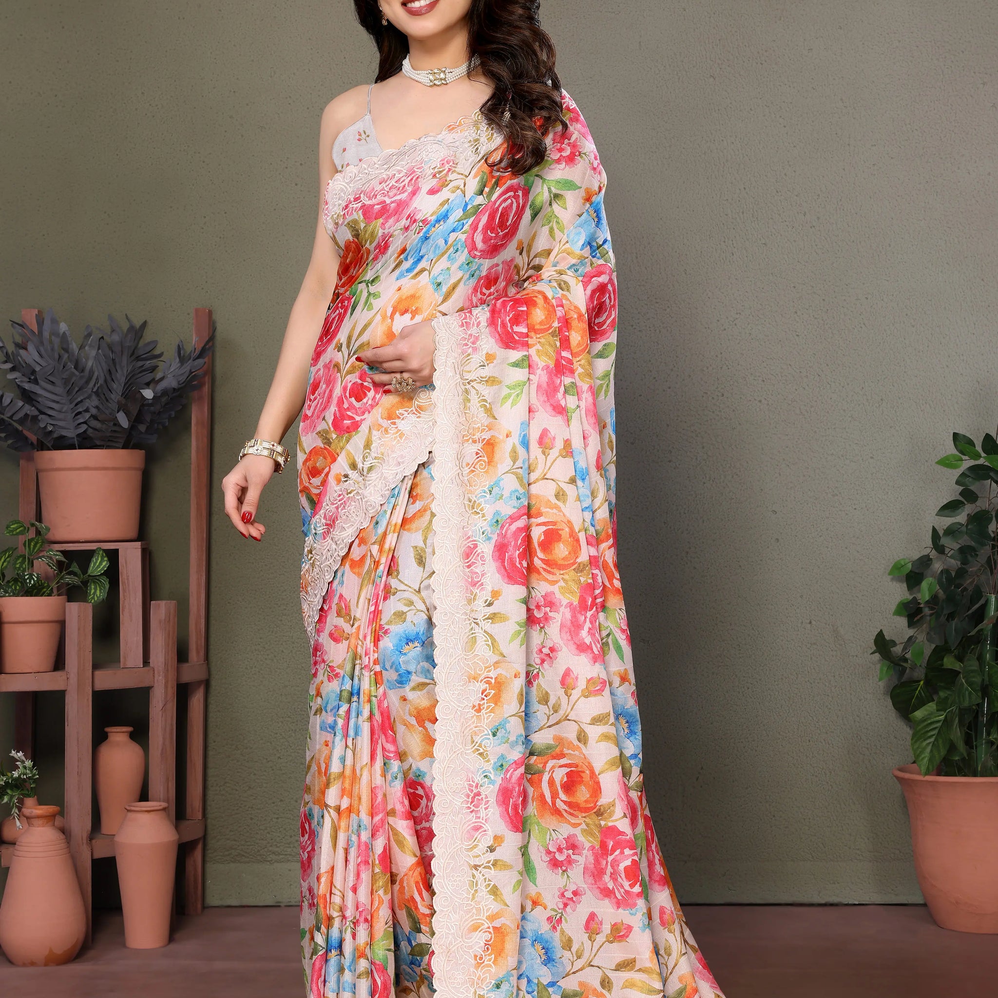 Multicolor Tussar Silk Saree