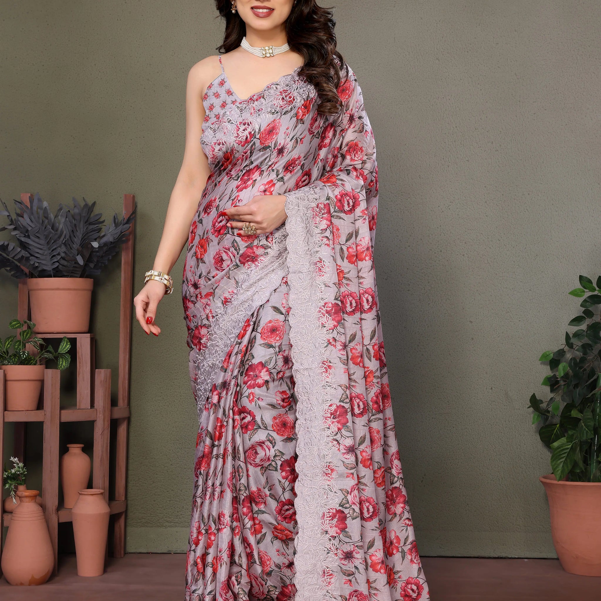 Silver Gray Tussar Silk Saree