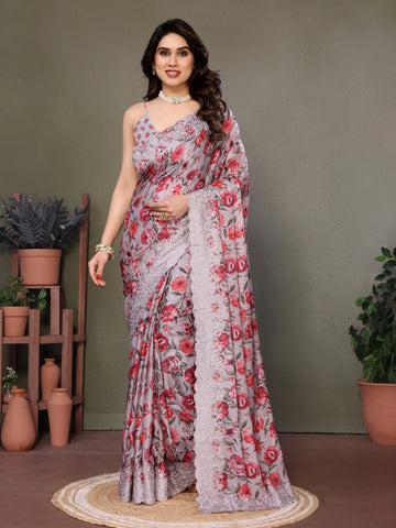 Silver Gray Tussar Silk Saree