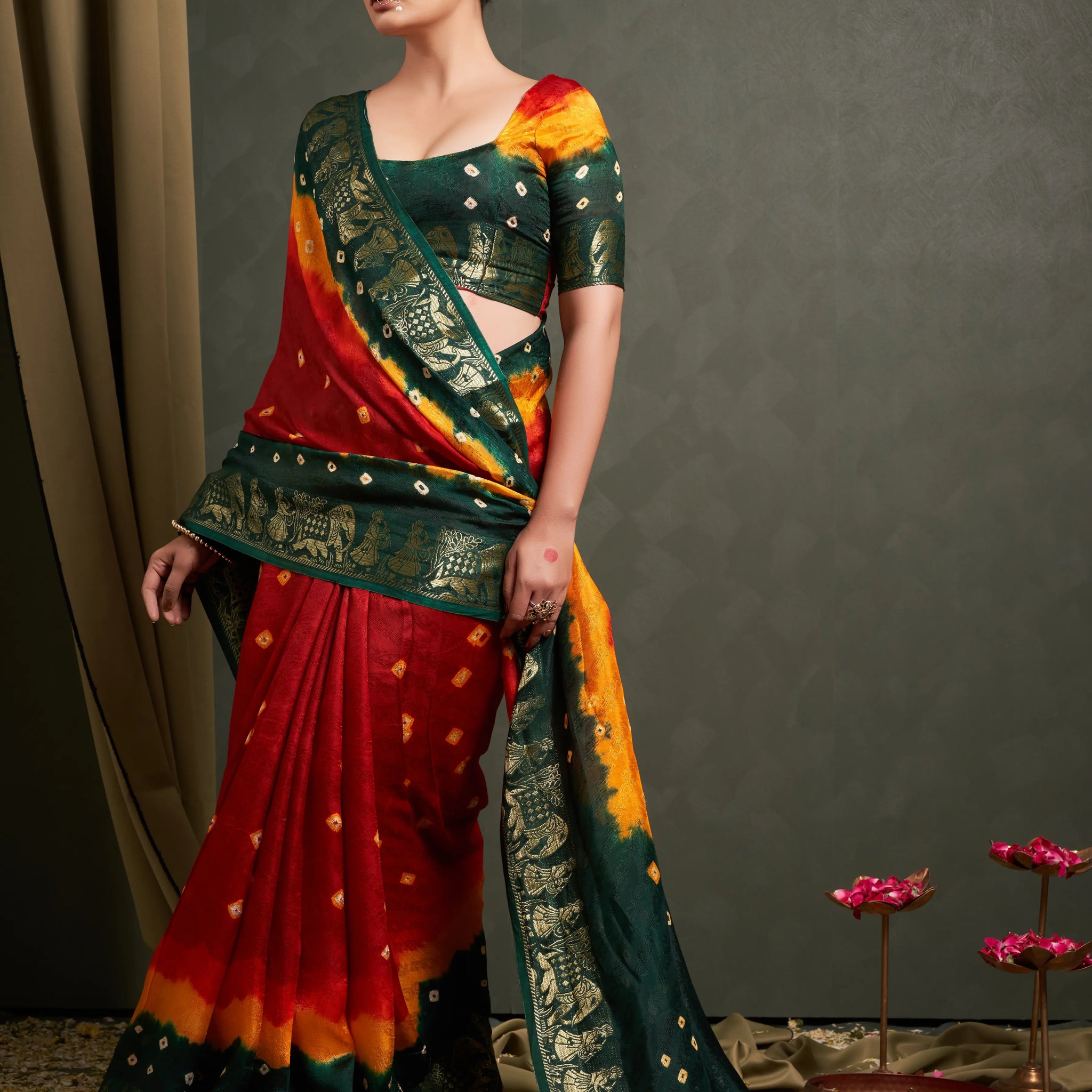 Maroon & Green Viscose Art Silk Saree