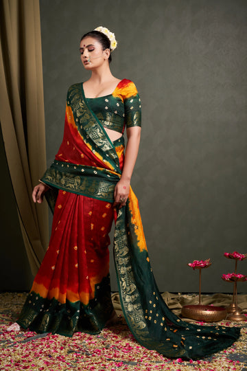 Maroon & Green Viscose Art Silk Saree