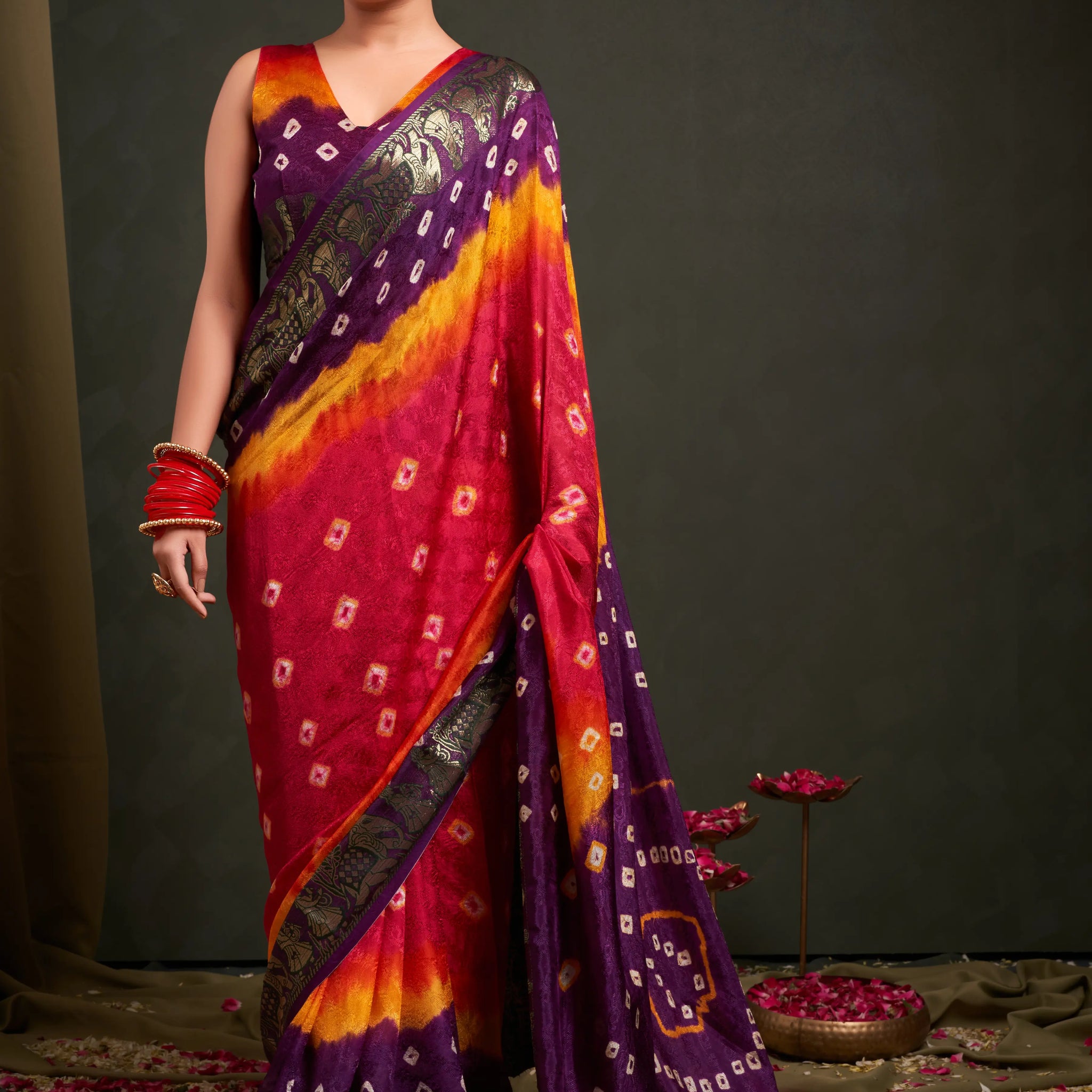 Pink & Purple Viscose Art Silk Saree