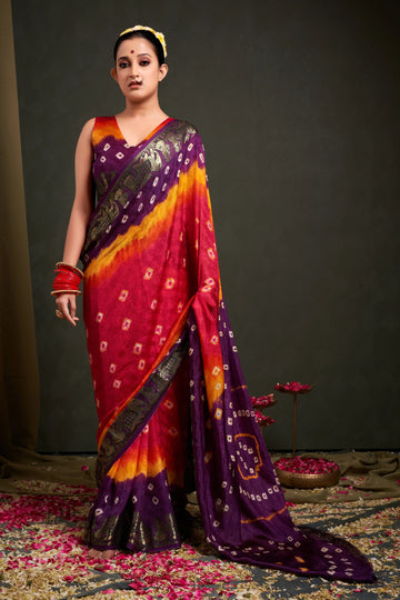 Pink & Purple Viscose Art Silk Saree