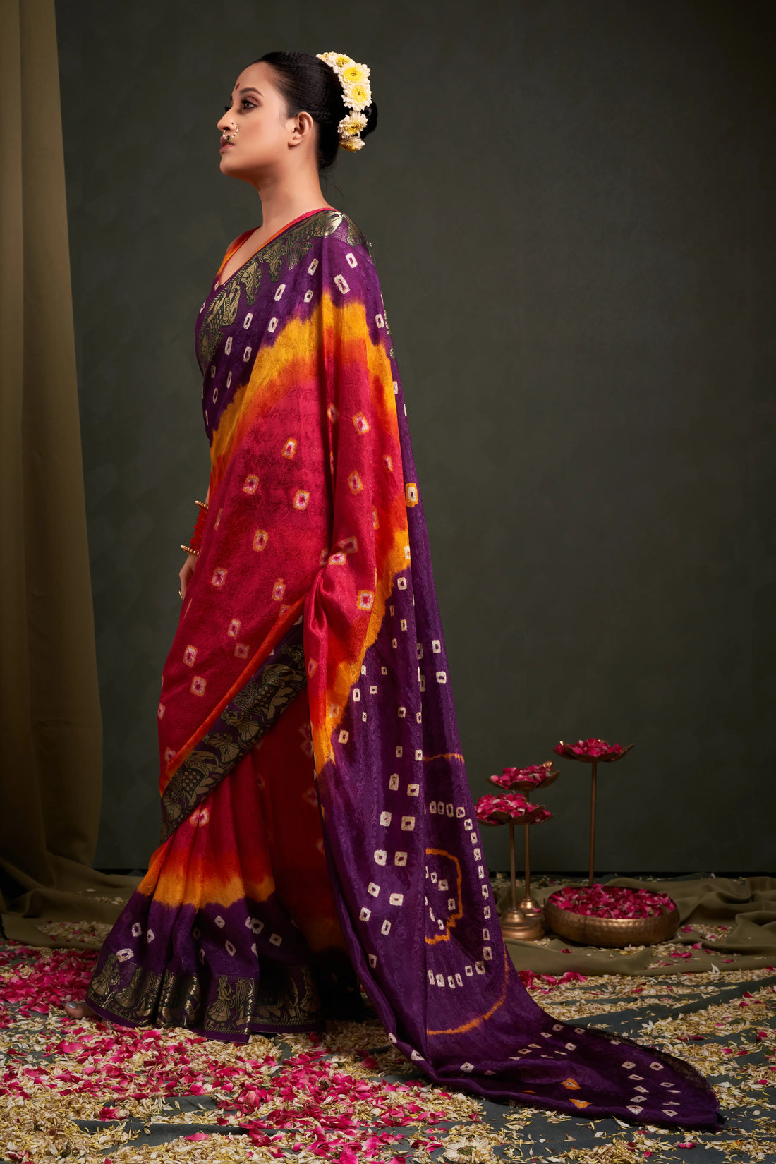 Pink & Purple Viscose Art Silk Saree