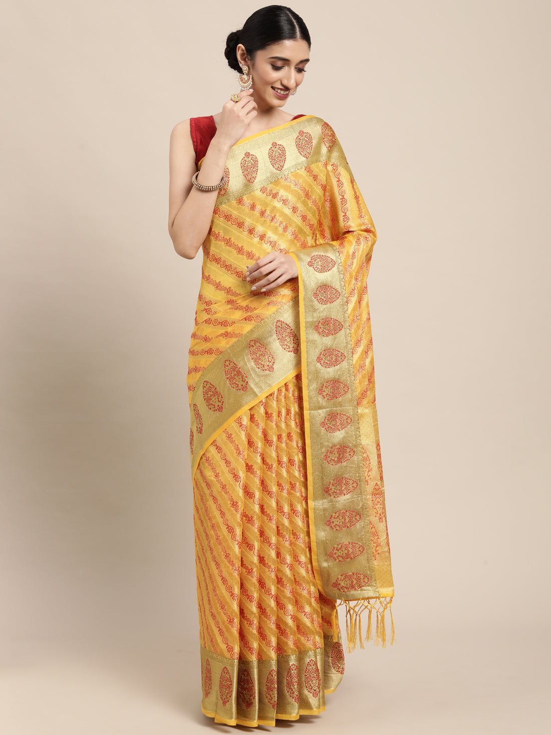 Ishika Fab Yellow Organza Saree