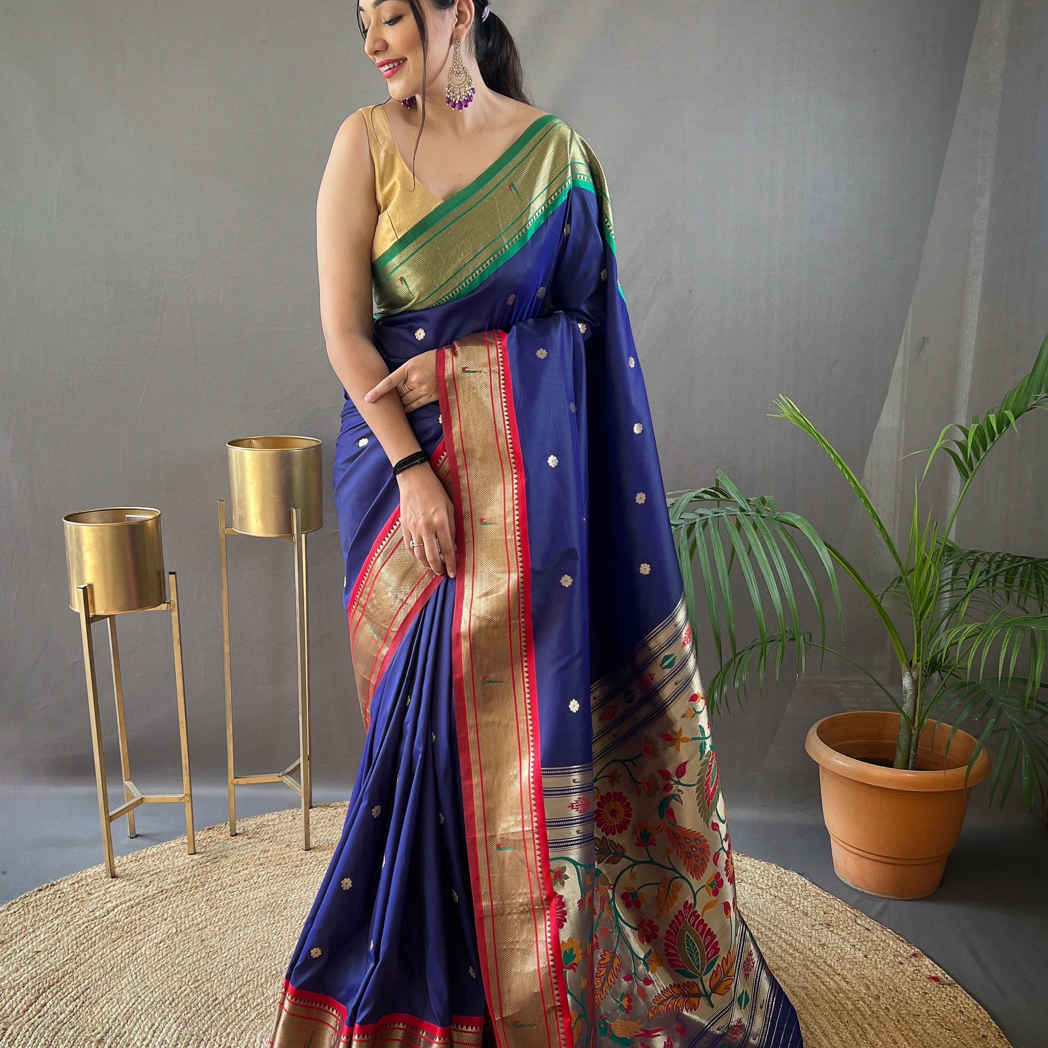 Navy Blue Paithani Silk Saree