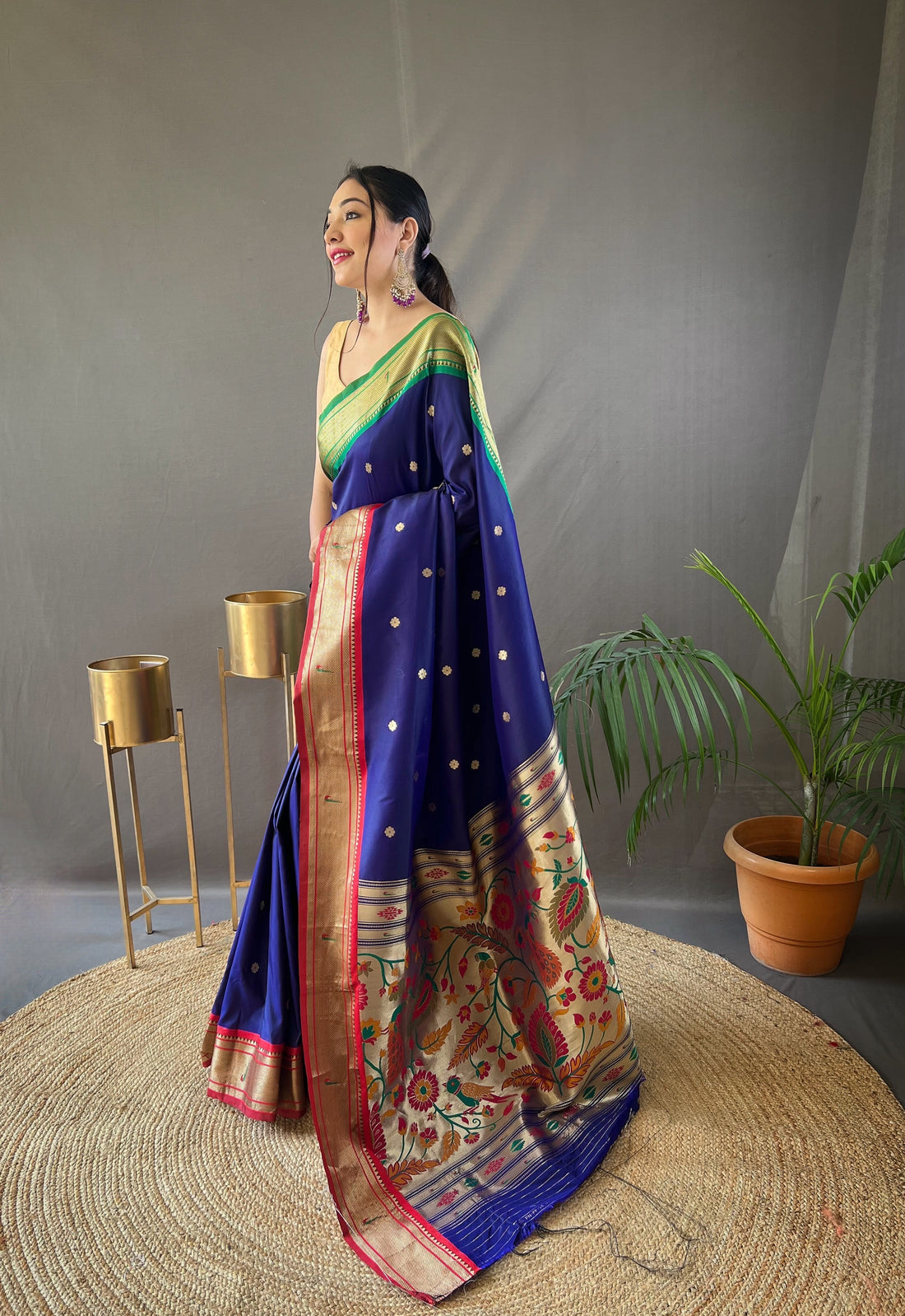 Navy Blue Paithani Silk Saree