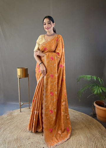 Orange Tussar Silk Saree