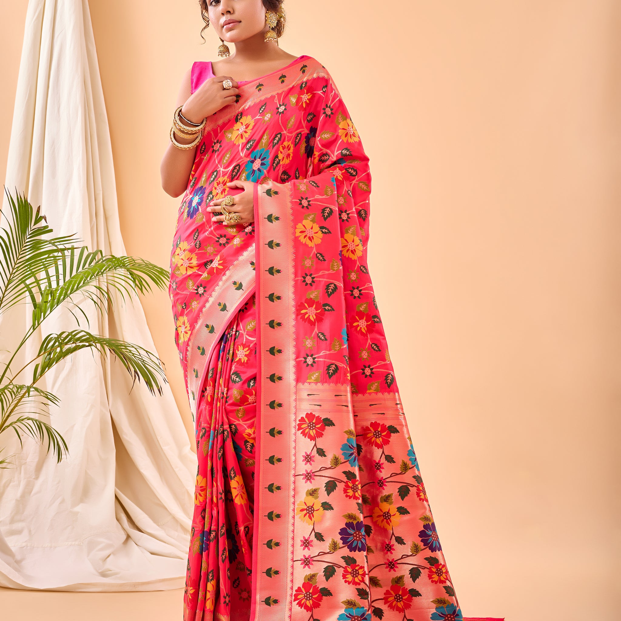 Pink Paithani Silk Saree