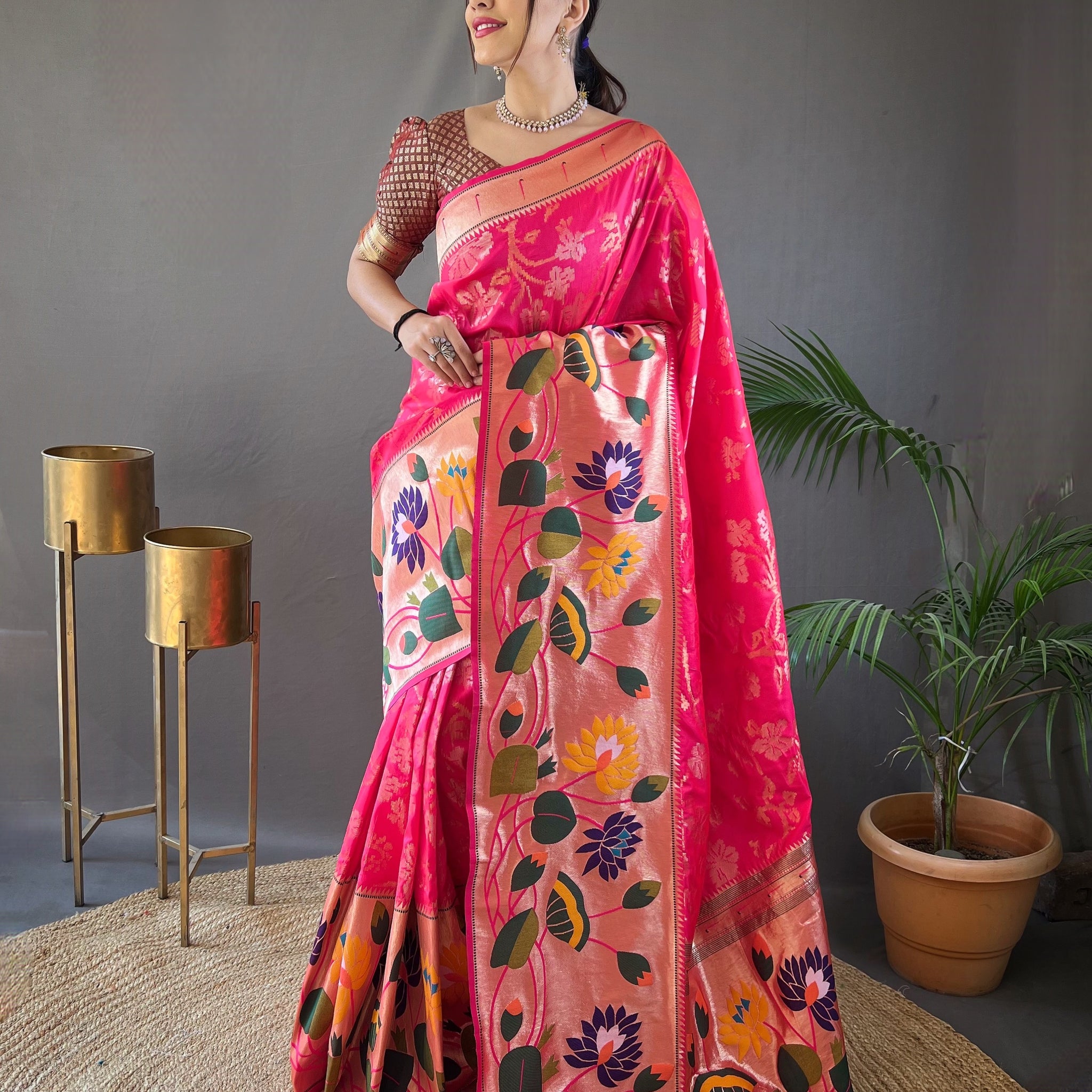 Pink Paithani Silk Saree