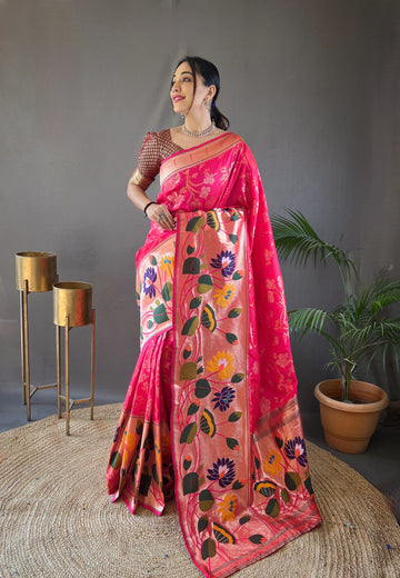 Pink Paithani Silk Saree