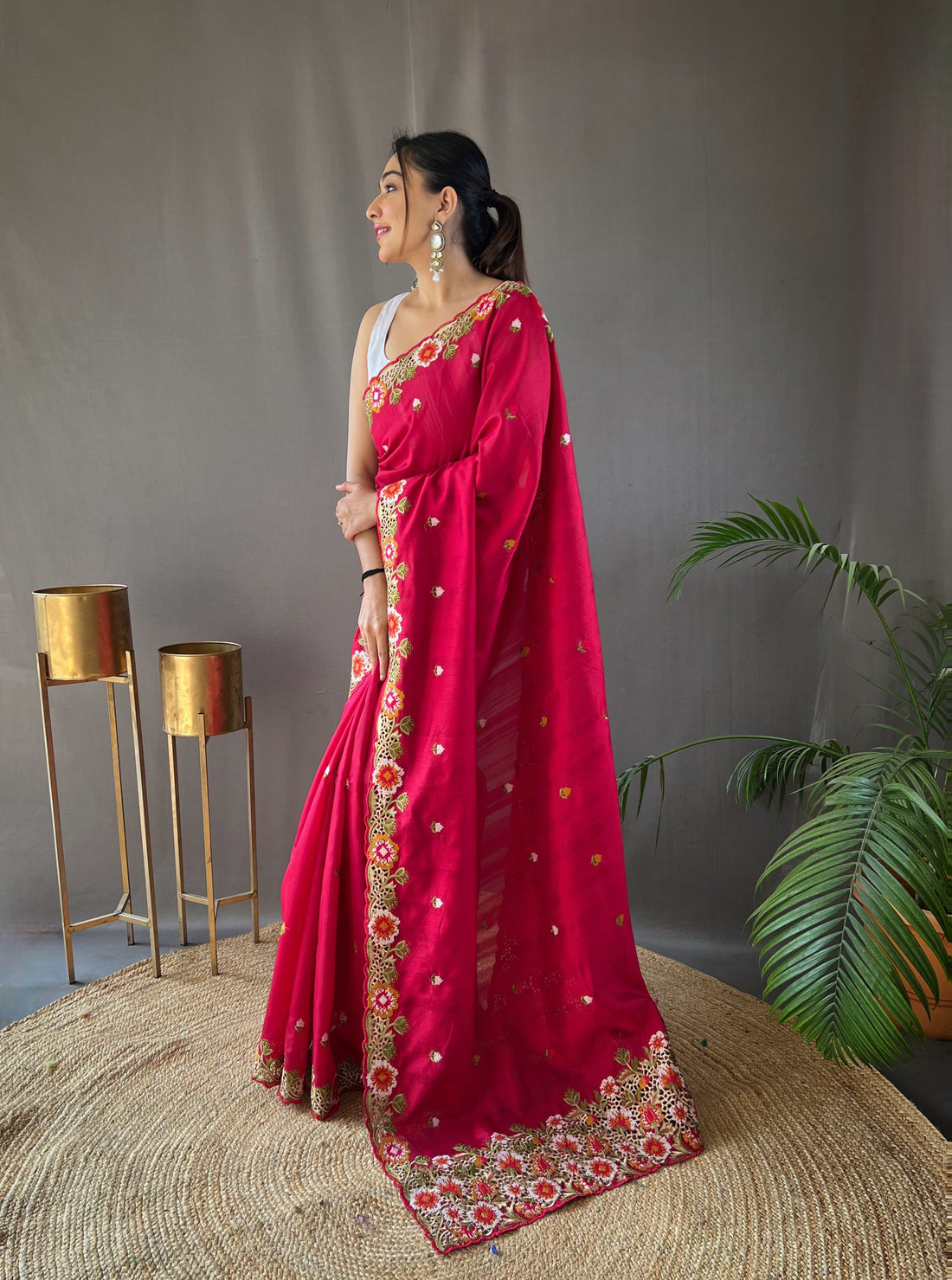 Pink Tussar Silk Saree