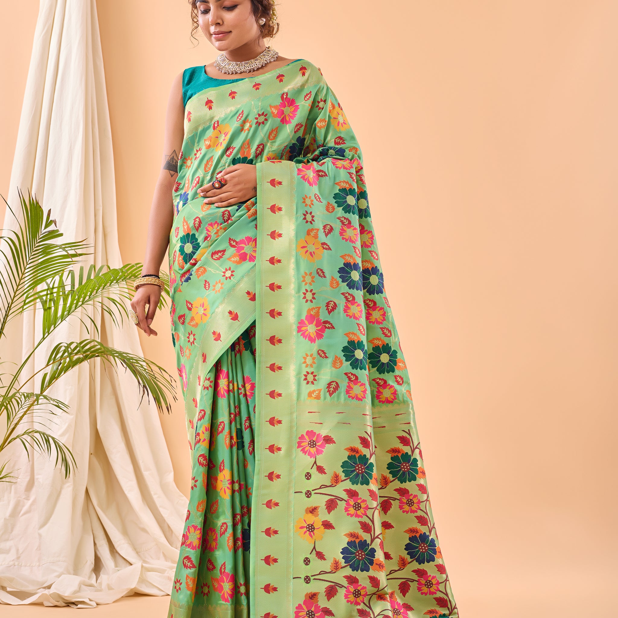 Pista Green Paithani Silk Saree