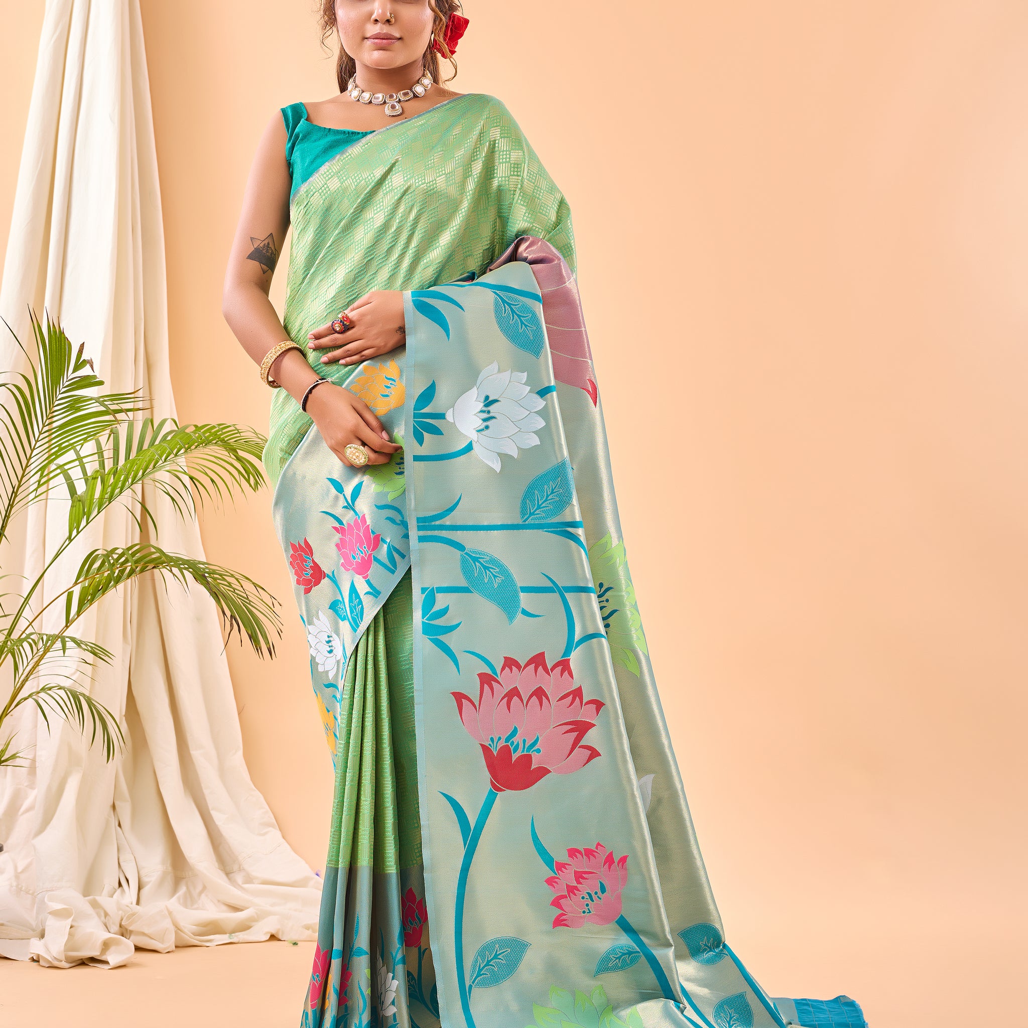 Pista Green Paithani Silk Saree