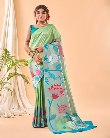 Pista Green Paithani Silk Saree