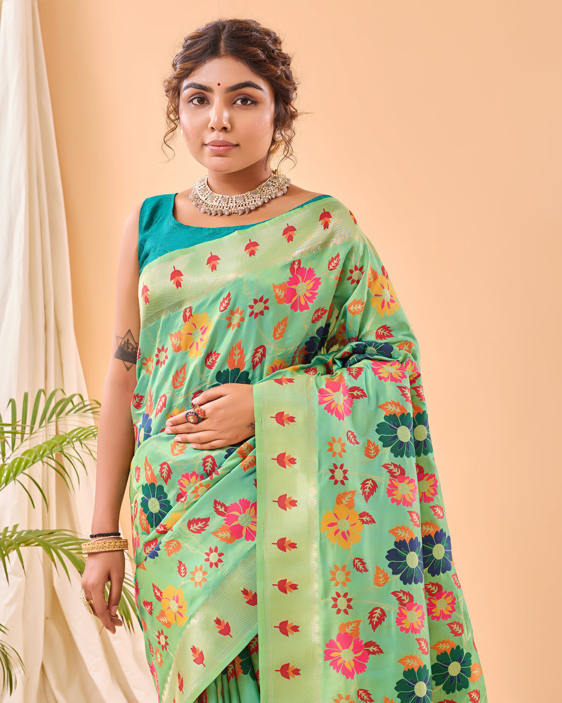 Pista Paithani Silk Saree