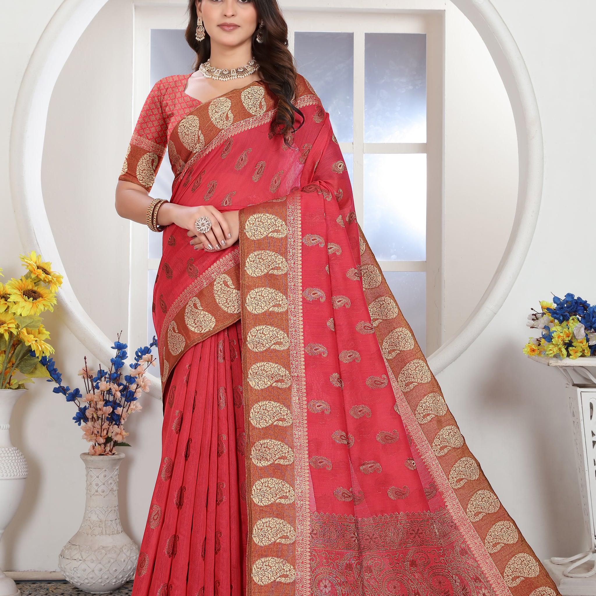 Pink Chanderi Cotton Saree