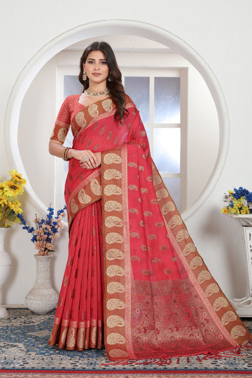 Pink Chanderi Cotton Saree