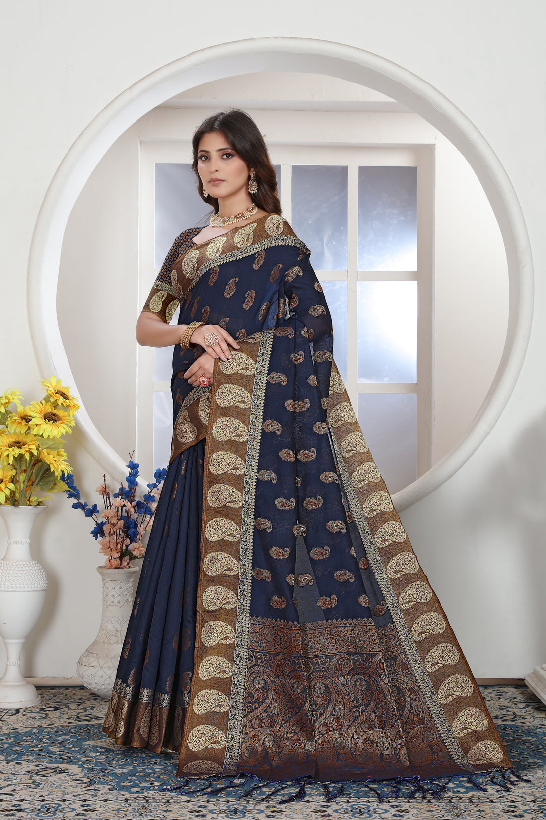 Ishika Fab Dark Blue Chanderi Cotton Saree