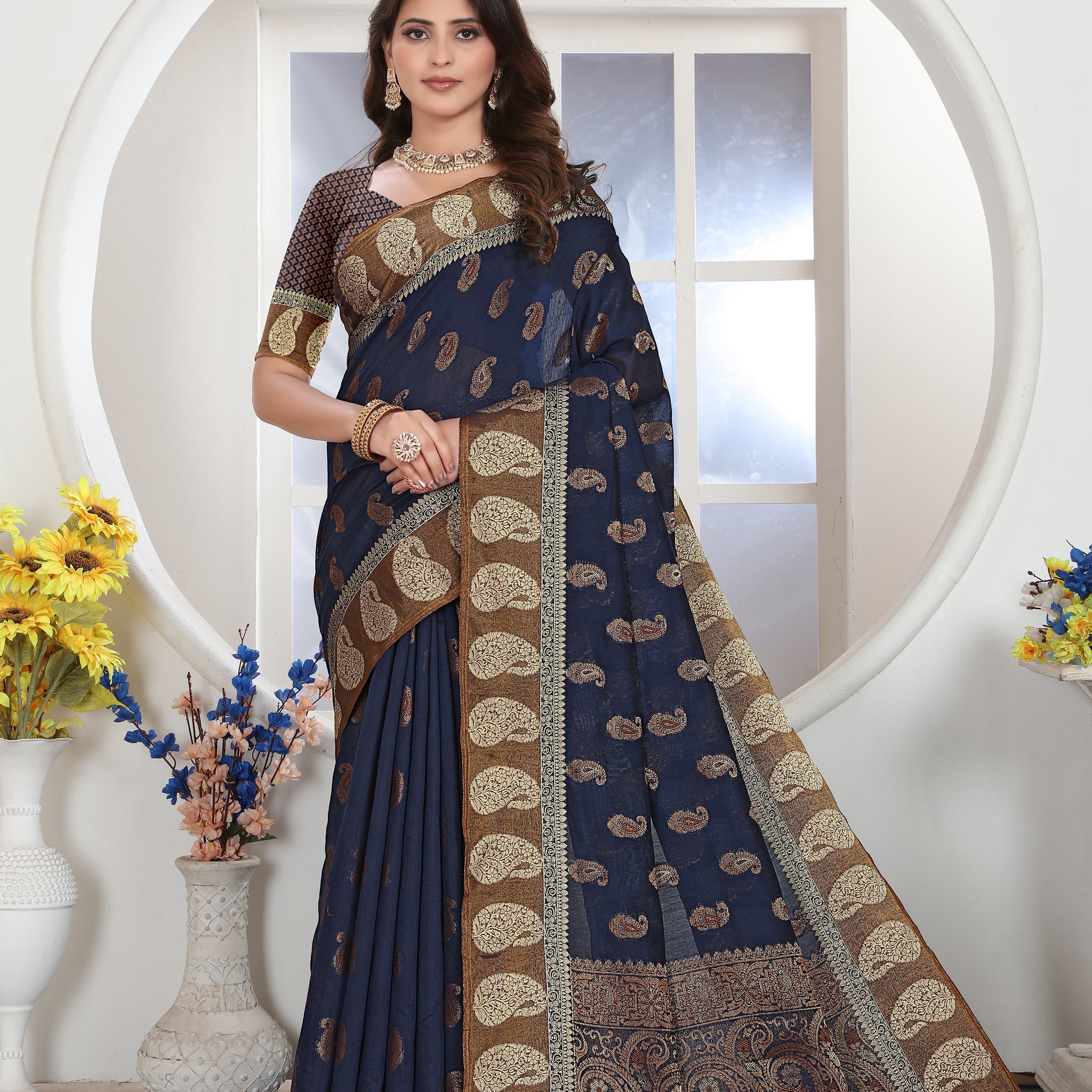 Ishika Fab Dark Blue Chanderi Cotton Saree