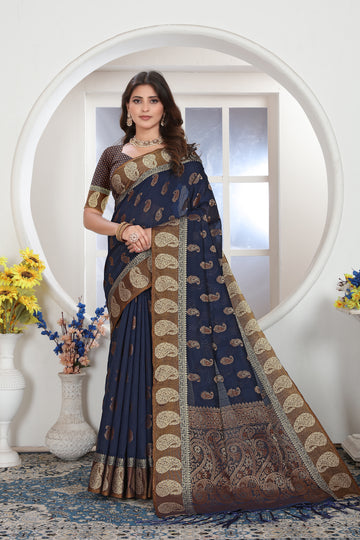 Ishika Fab Dark Blue Chanderi Cotton Saree