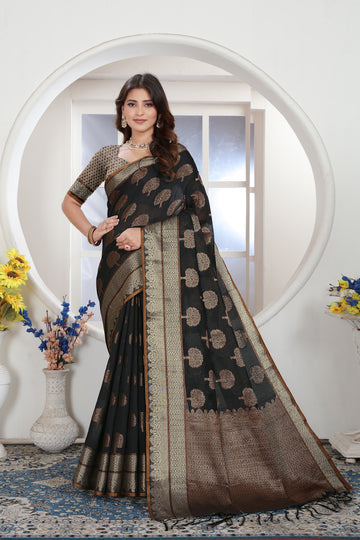 Black Chanderi Cotton Saree