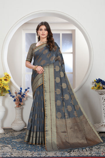 Gray Chanderi Cotton Saree