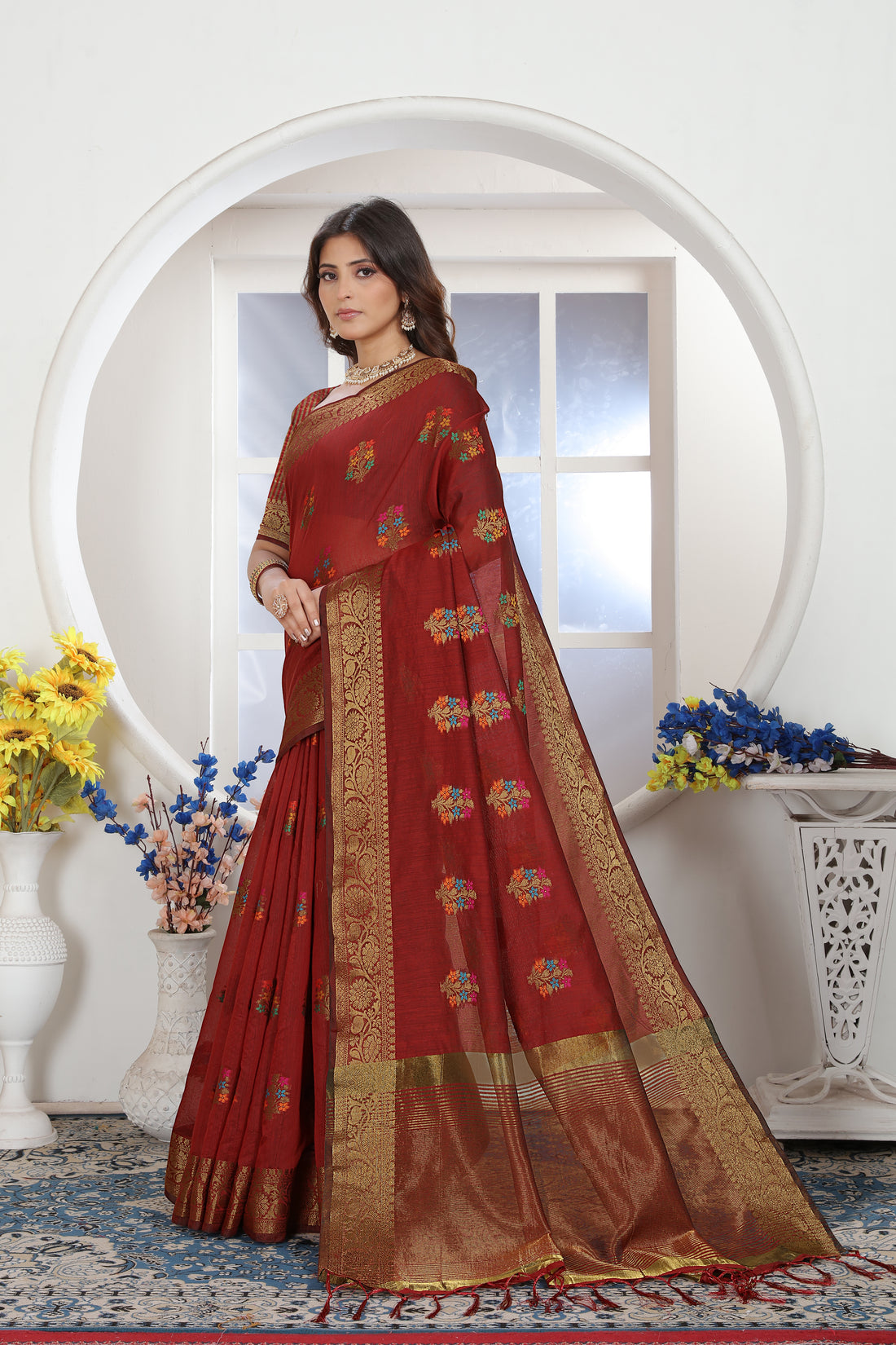 Maroon Chanderi Cotton Saree