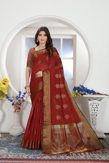 Maroon Chanderi Cotton Saree