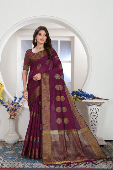 Wine Chanderi Cotton Saree