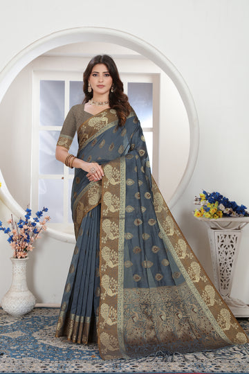 Dark Gray Chanderi Cotton Saree