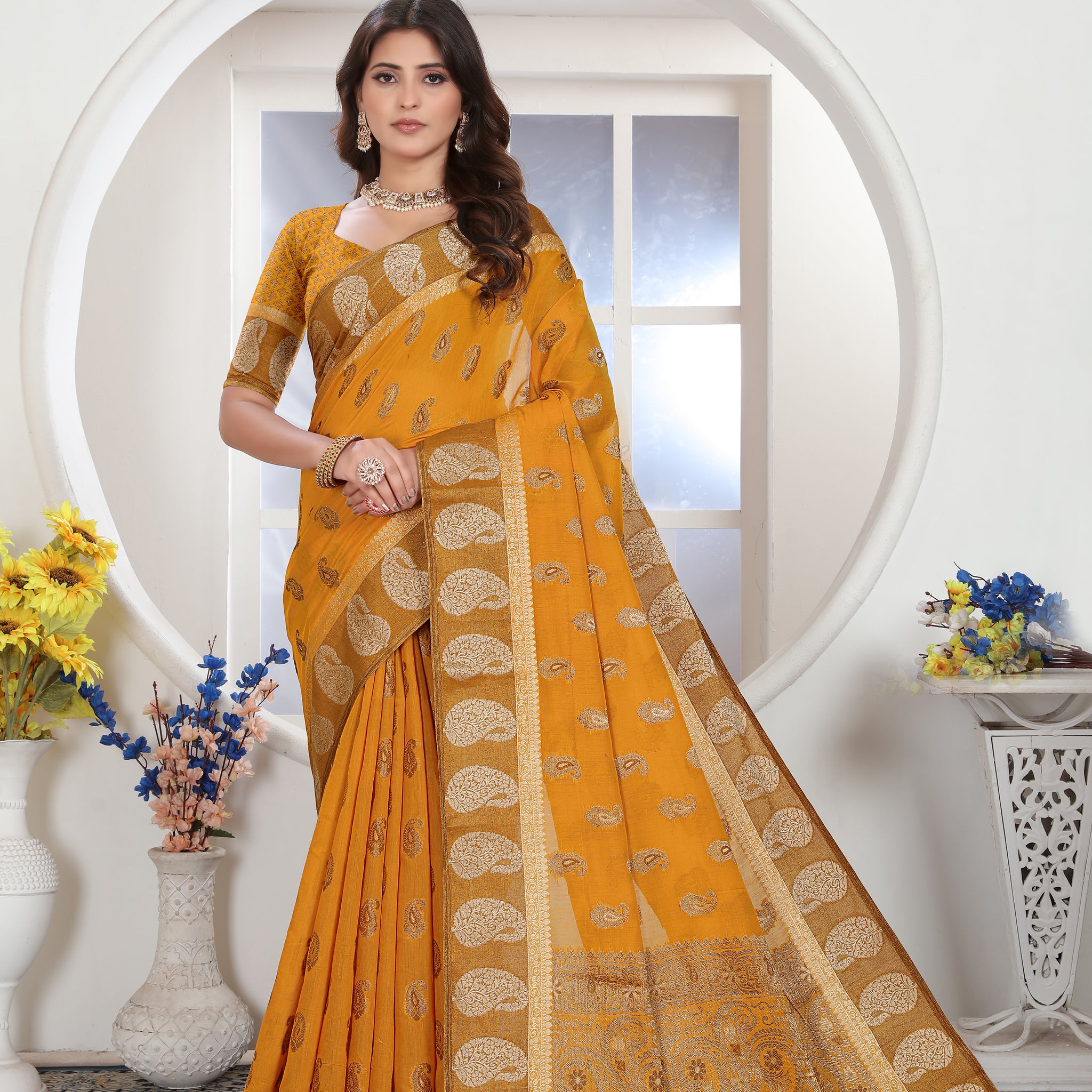 Ishika Fab Yellow Chanderi Cotton Saree