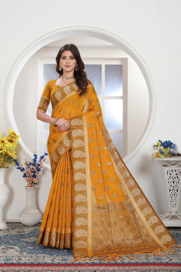 Ishika Fab Yellow Chanderi Cotton Saree