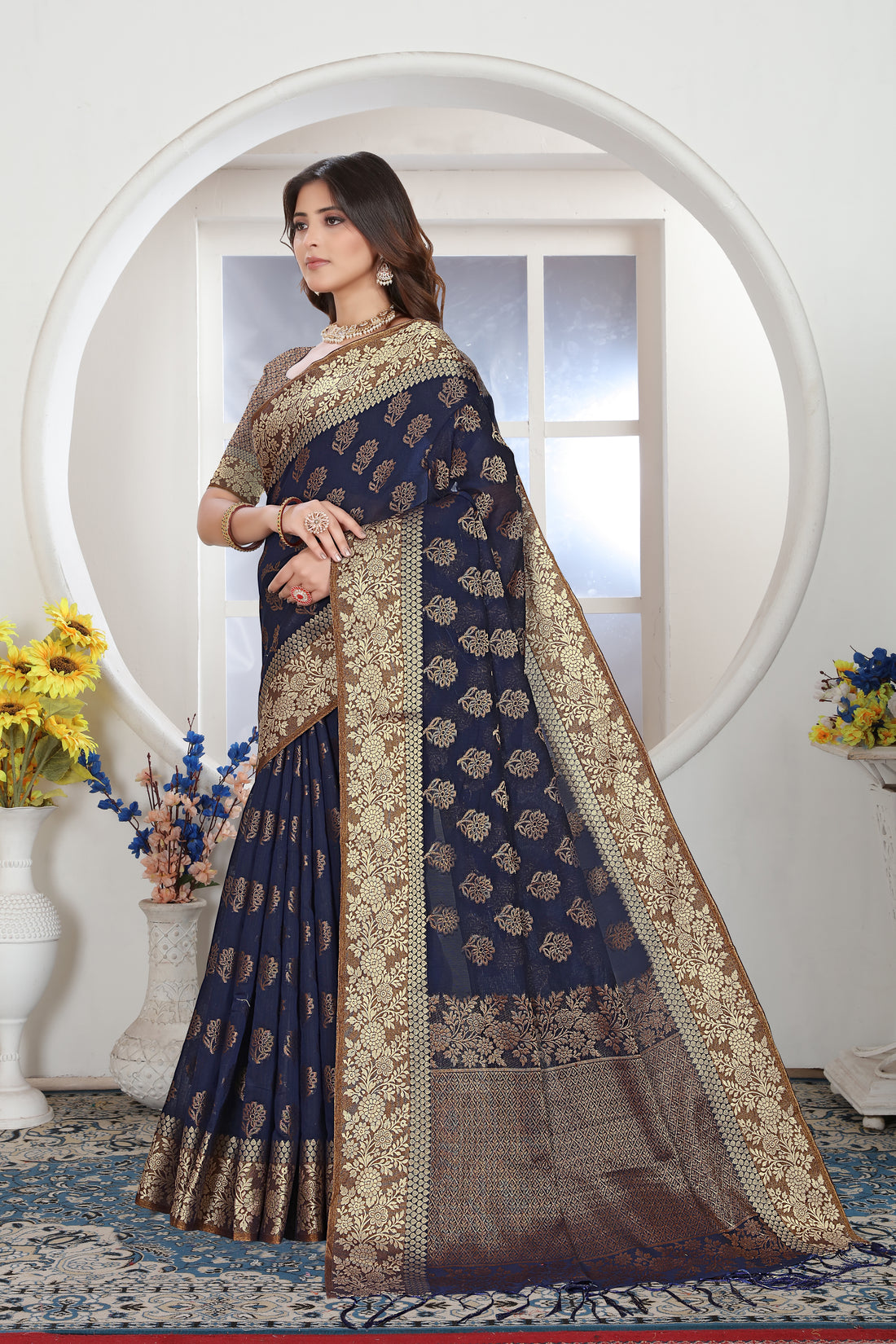 Ishika Fab Turkish Blue Chanderi Cotton Saree