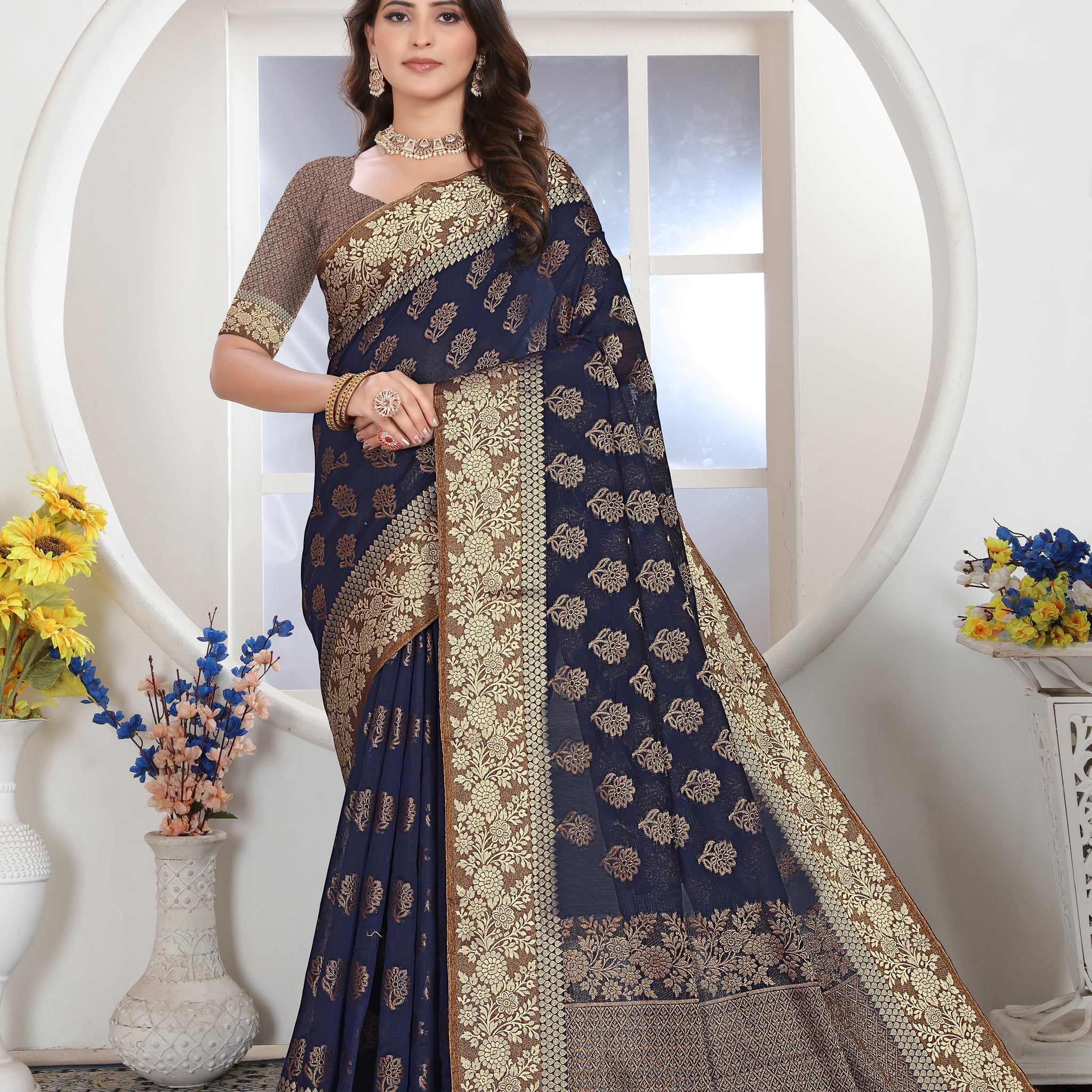 Ishika Fab Turkish Blue Chanderi Cotton Saree