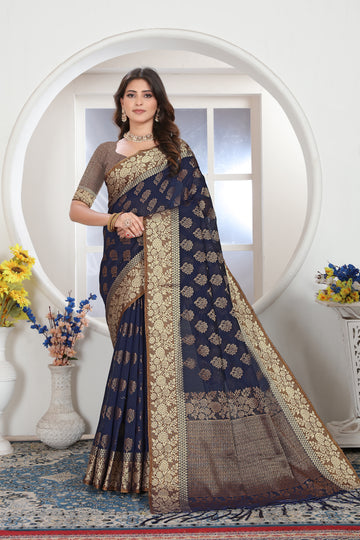 Ishika Fab Turkish Blue Chanderi Cotton Saree