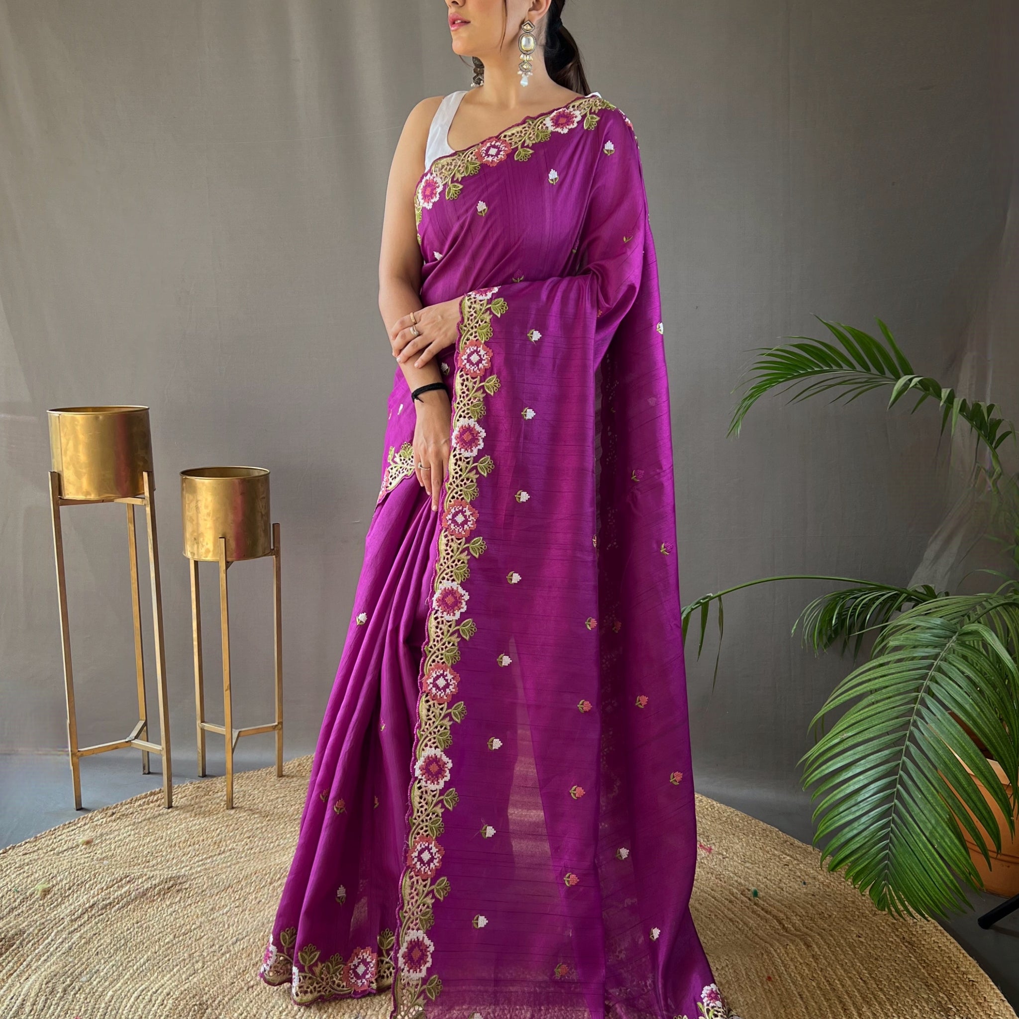 Purple Tussar Silk Saree