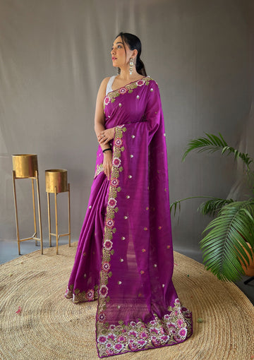 Purple Tussar Silk Saree