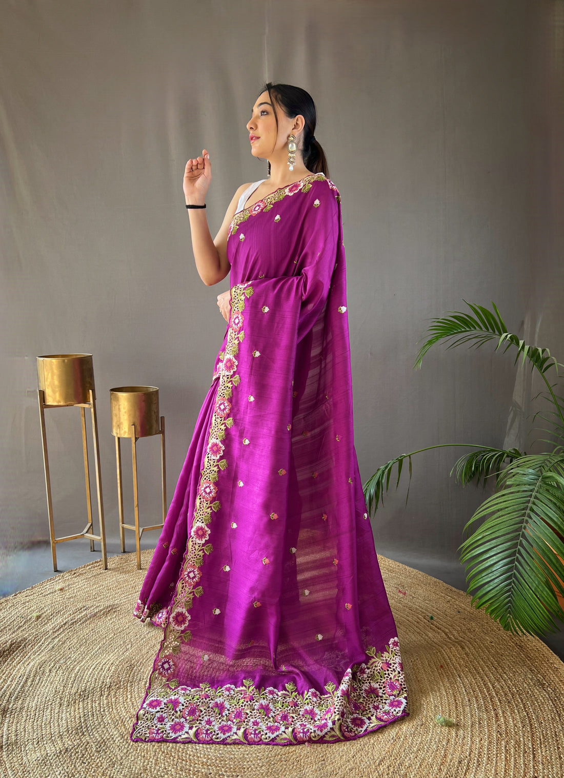 Purple Tussar Silk Saree