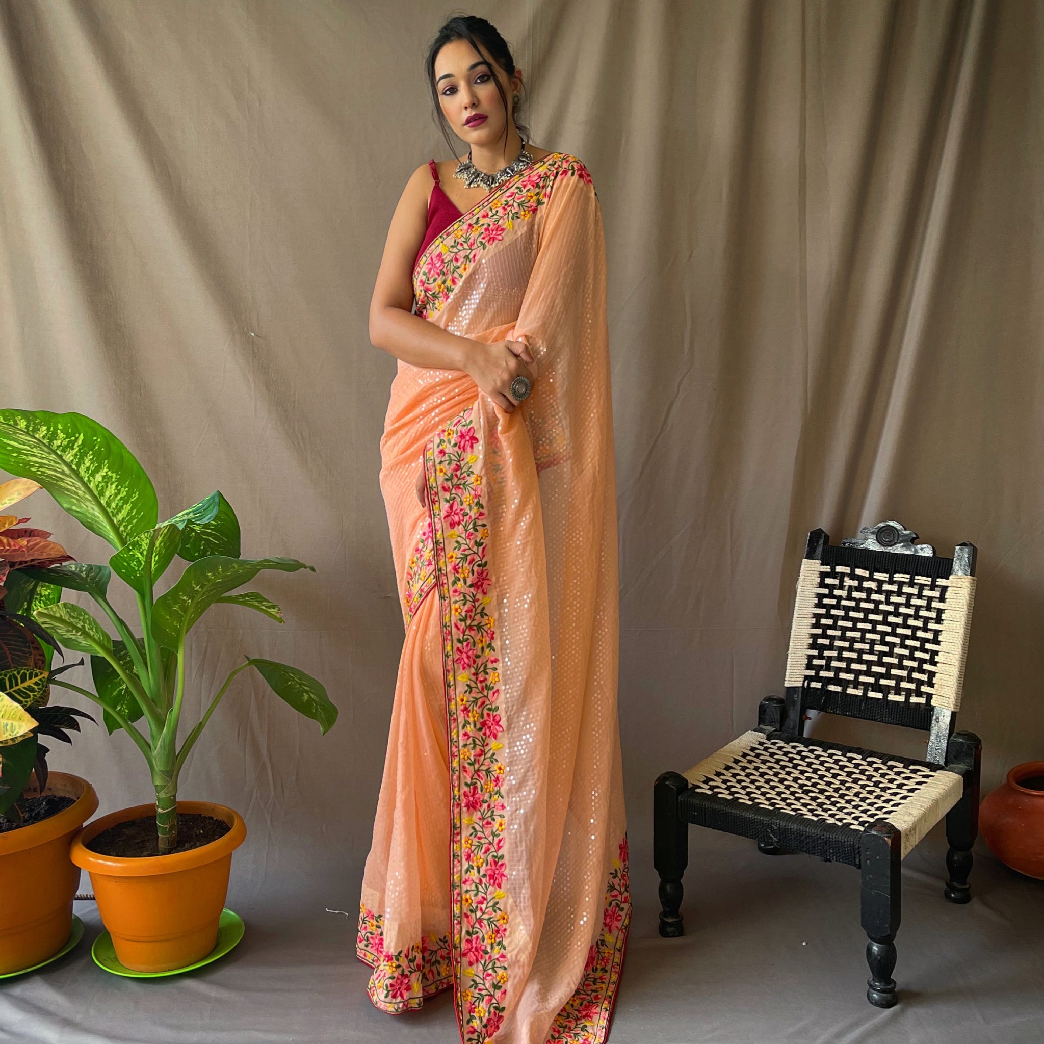 Peach Georgette Saree