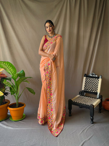 Peach Georgette Saree